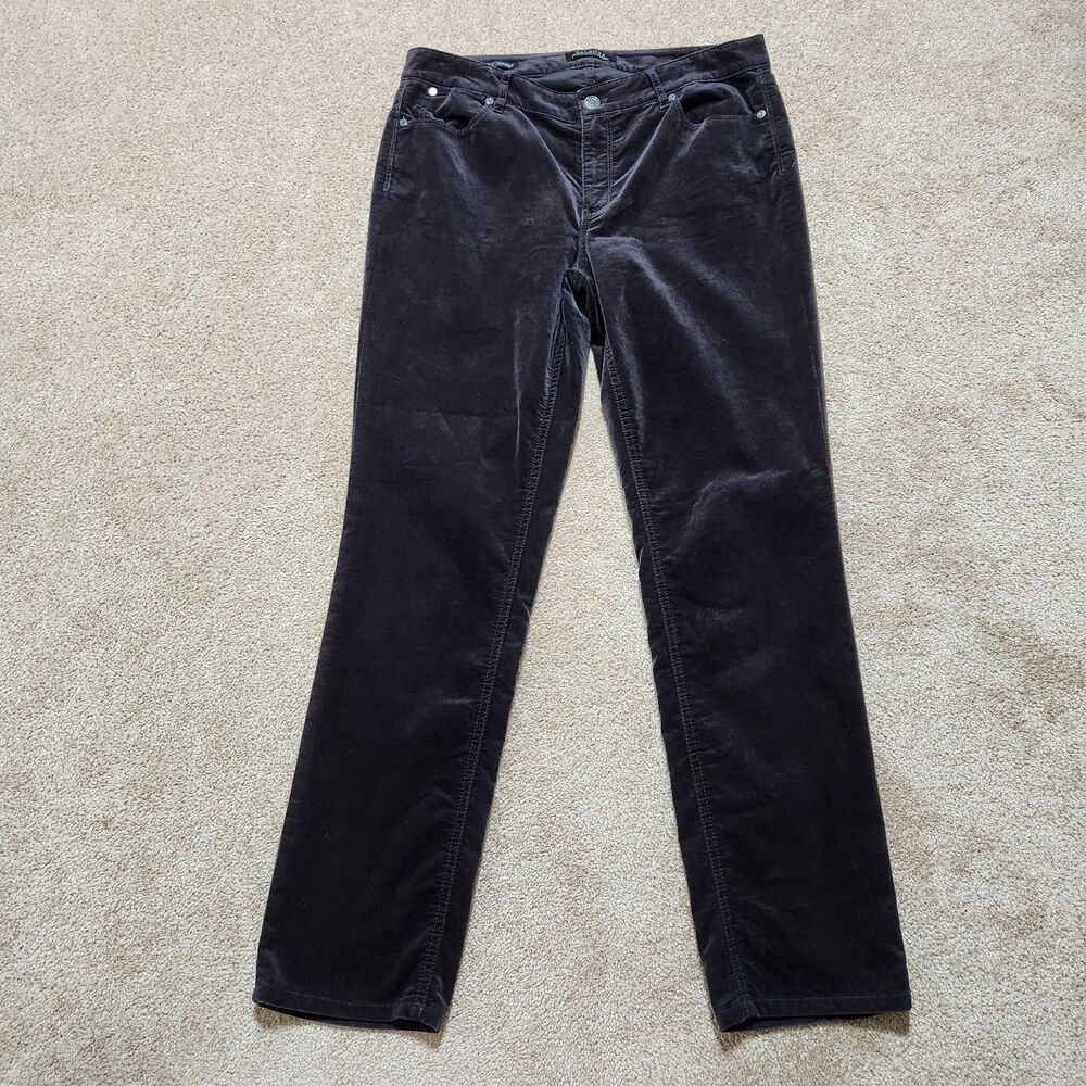 Talbots Velveteen Pants Women 8 Black Mid Rise Flawless Five Pocket Straight Leg